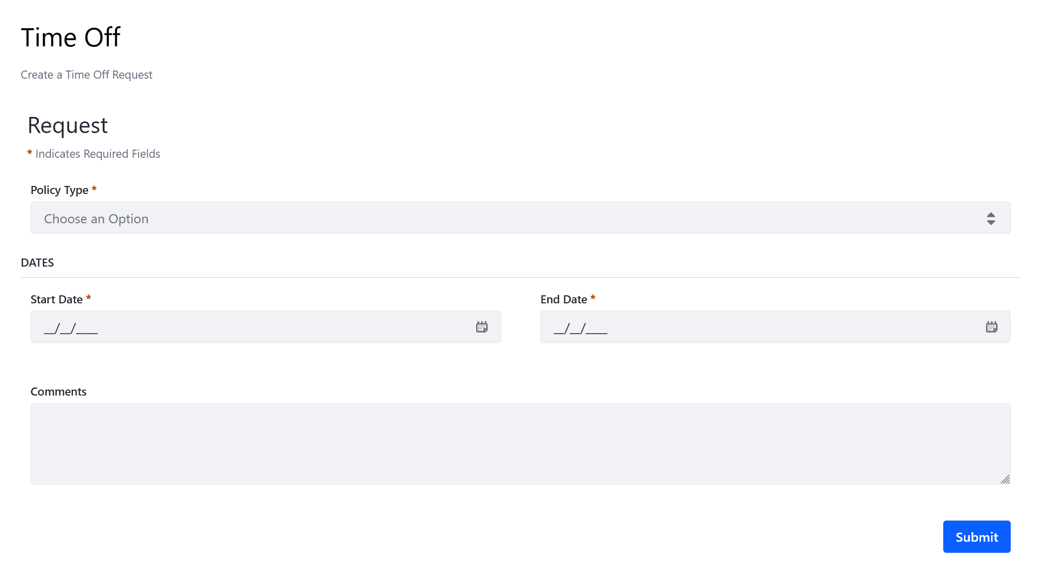 Use the published form to create object entries.