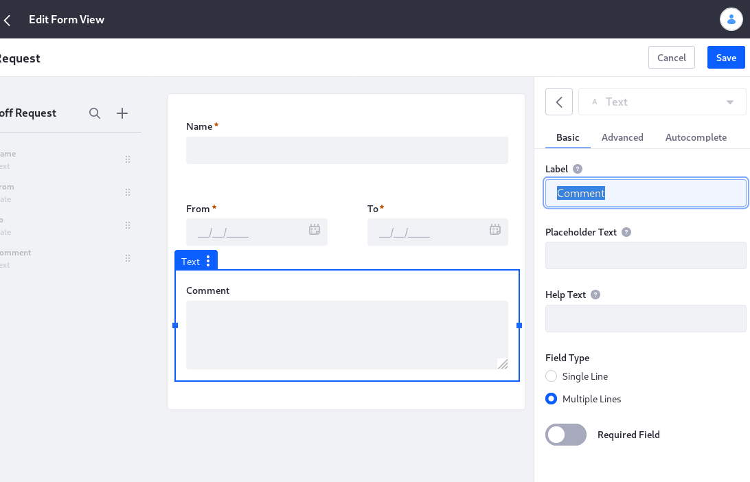 You can edit a field from its form view.