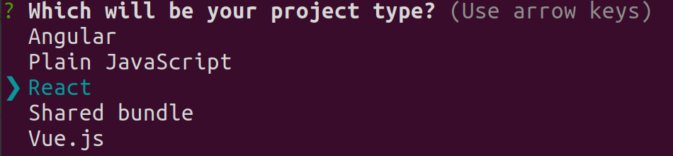 Use the arrow keys and press Enter to select the type of project to create.