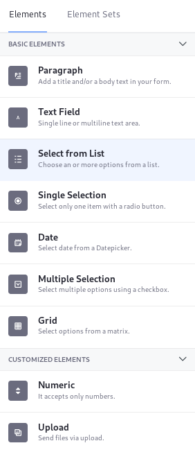 You can choose from nine field types when creating-forms forms.