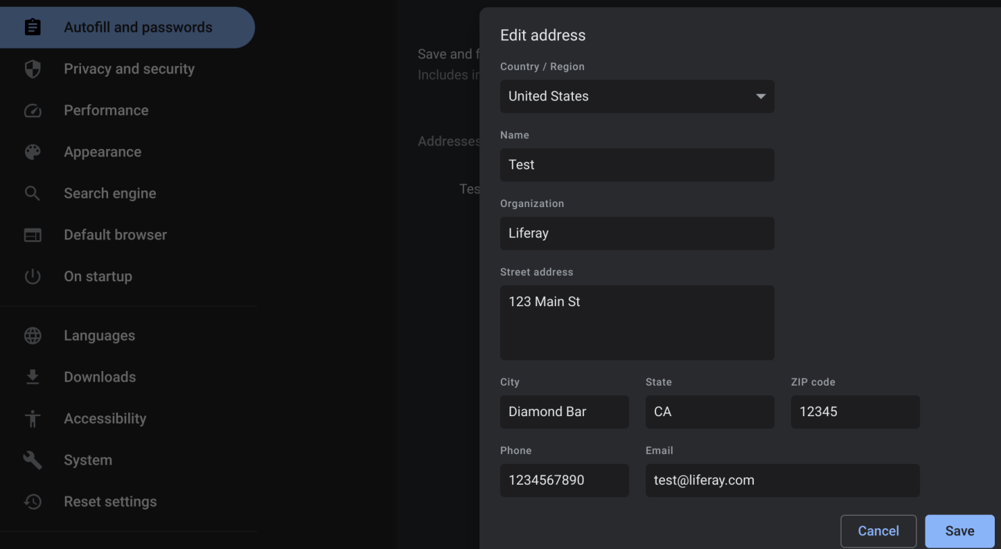 Configure the autofill information for at least one address in your browser.