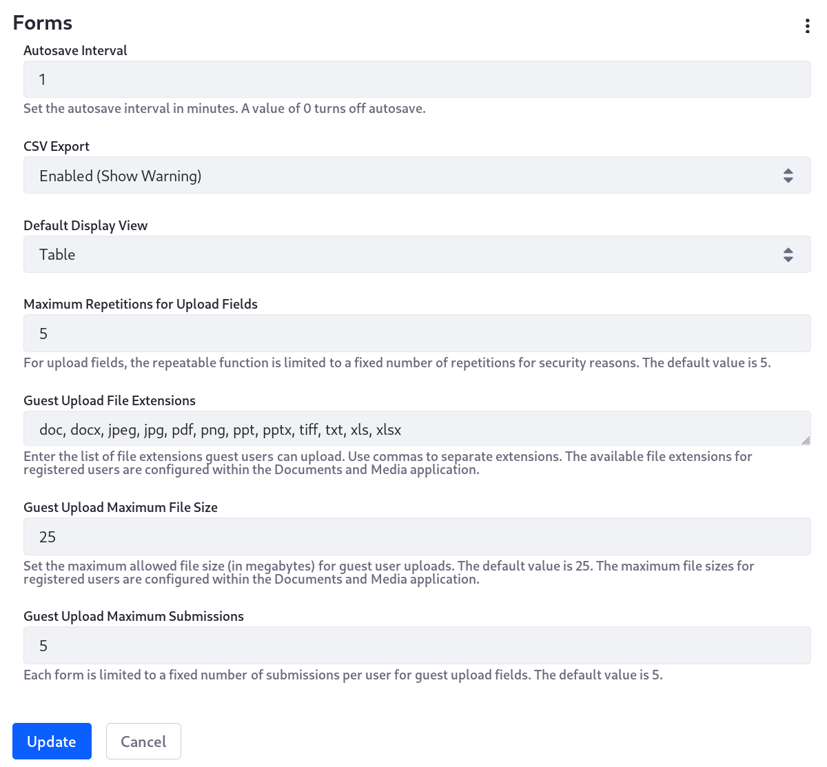 Configure Forms in the System Settings menu.