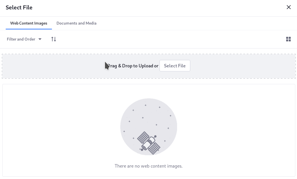 Image fields let users upload images or select from existing images in Docs and Media or Web Content Images.