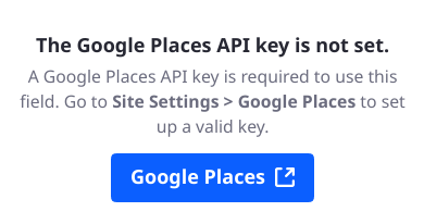 Search Locationフィールドは、APIキーが設定されていないことを検出します。