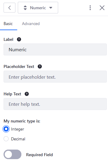 Specify whether numbers can be decimals or integers only.