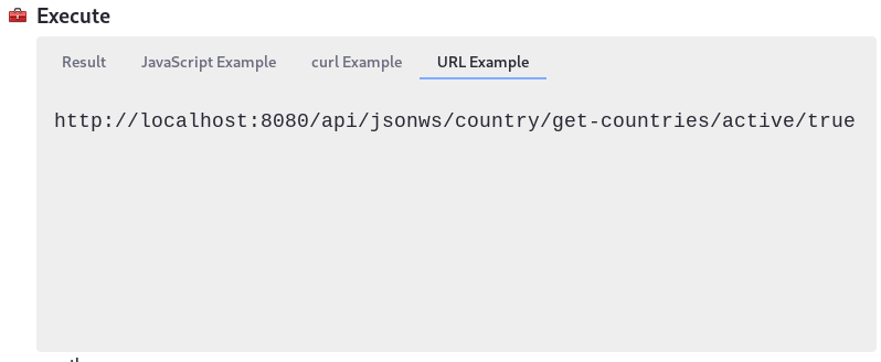 The URL Example tab displays the corresponding the JSON web service.