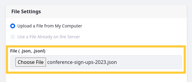 Select the JSON file with your data list records.