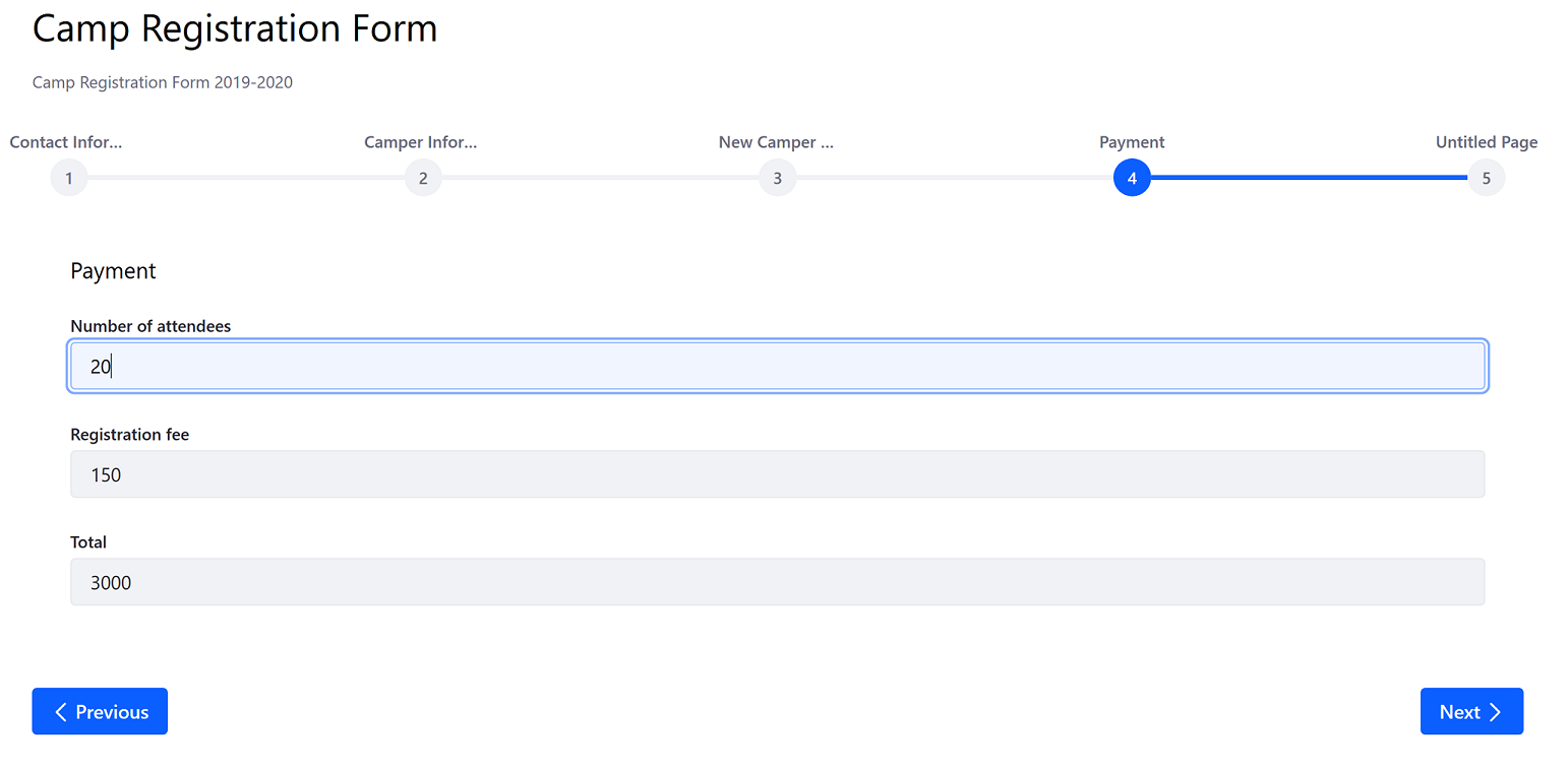 Calculate the registration total by multiplying the two fields.