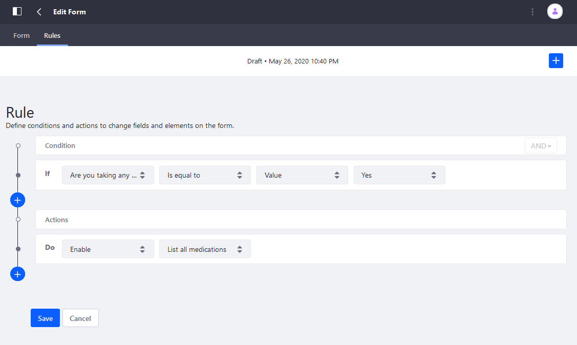 Create the enable-disable rule based on the condition.