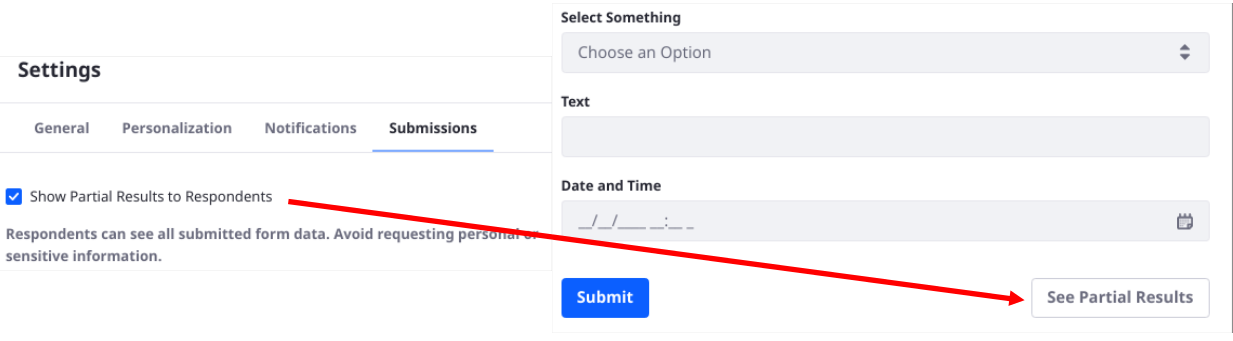 Show in-progress form metrics to form respondents.