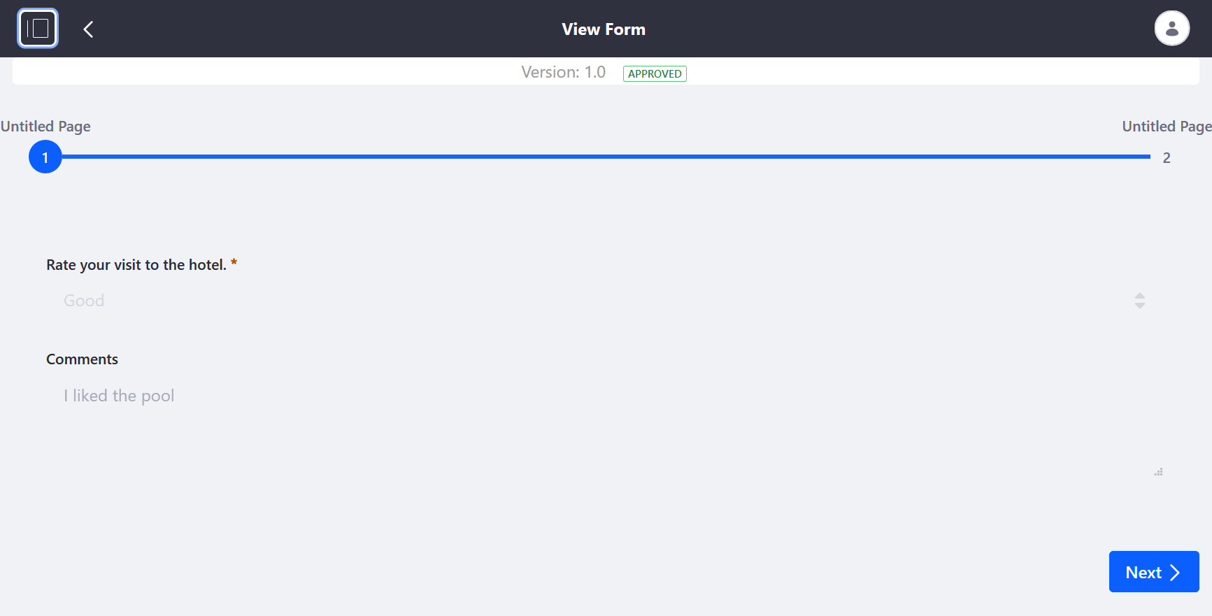 Viewing individual responses in the Forms application.