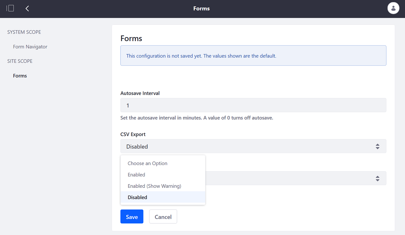 Configuring the export function