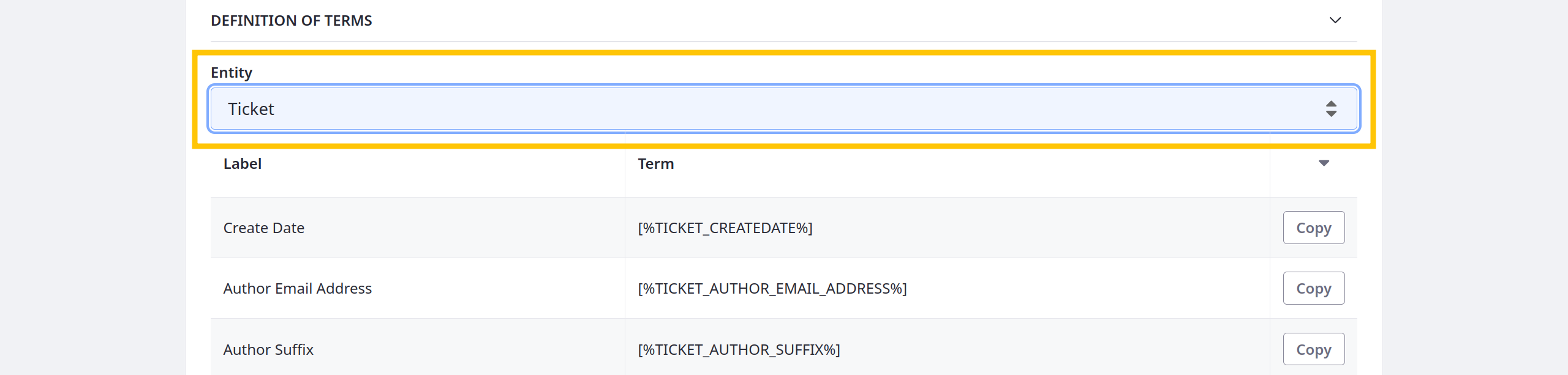 Search entities to add references to supported fields.