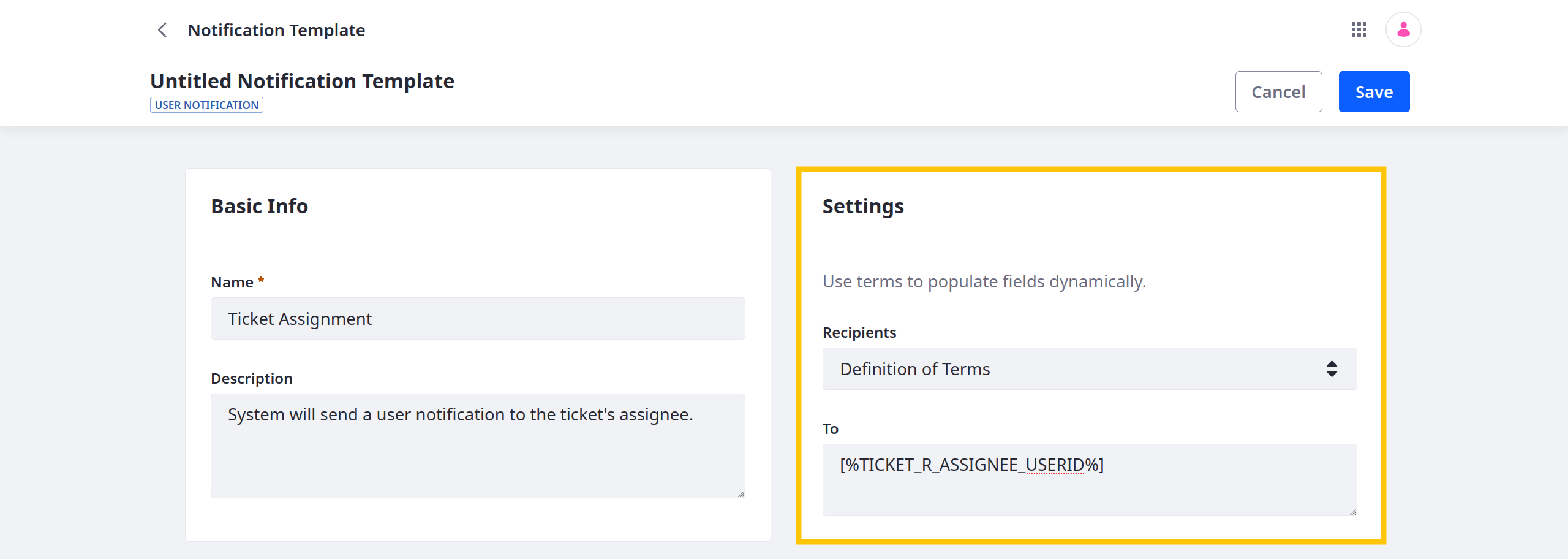 Determine recipients by entering terms, individual user names, or user roles.
