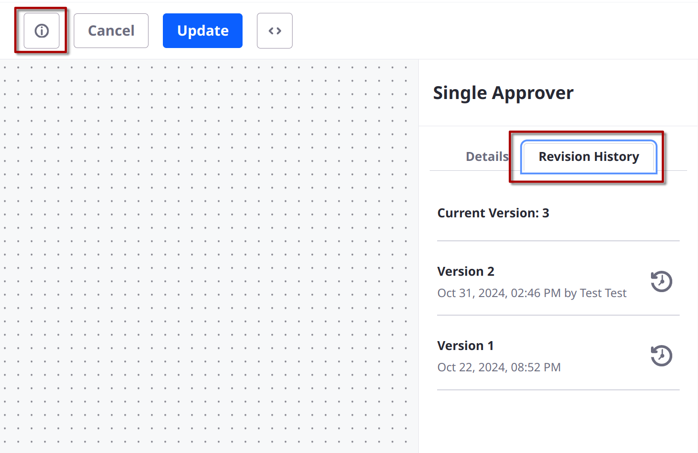 View and restore prior versions of a workflow.