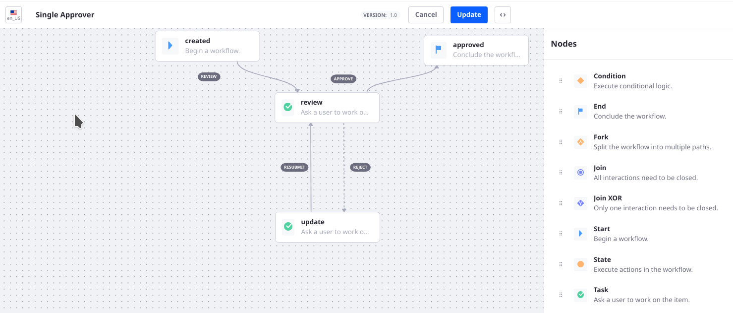 Drag and drop nodes onto the designer canvas.