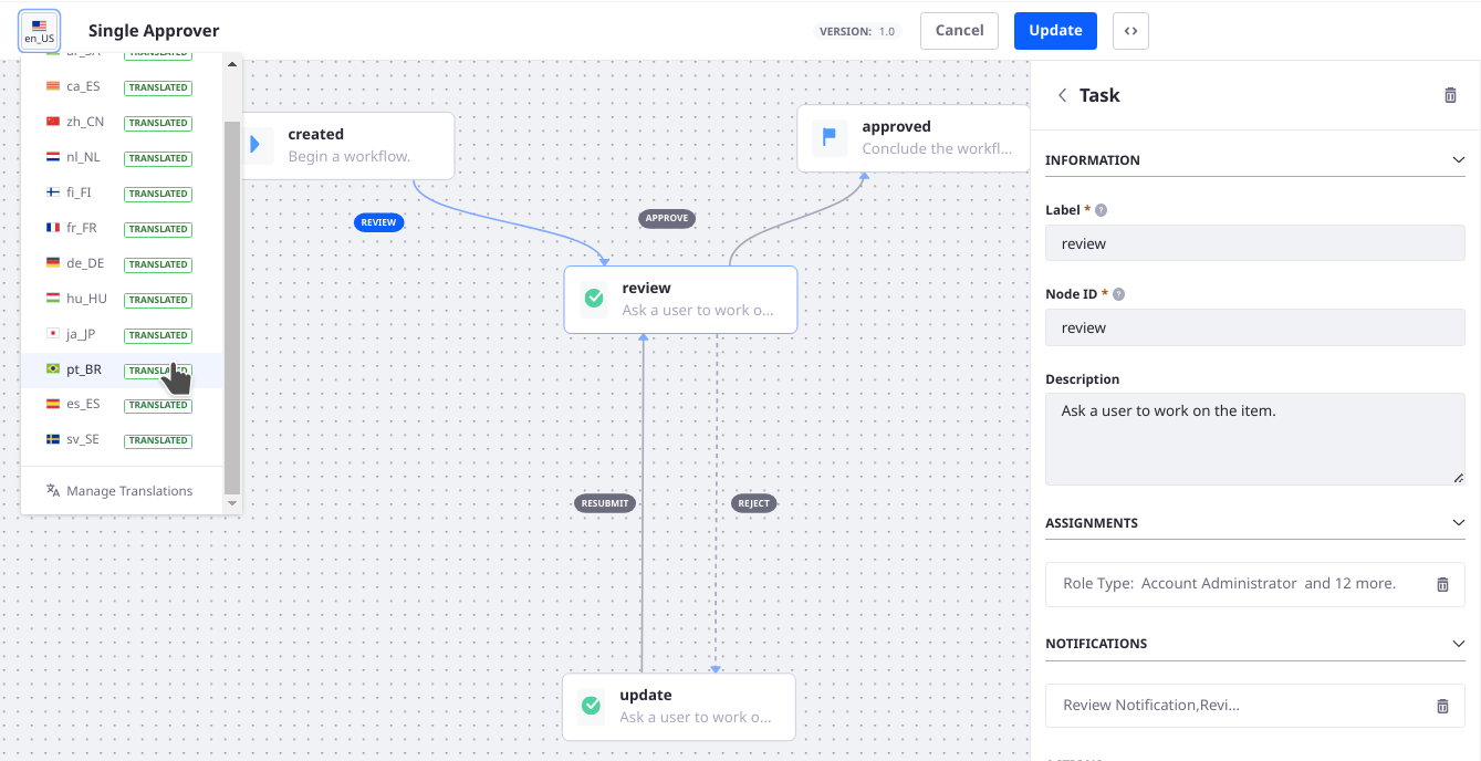 Use the language selector to choose a translation language.