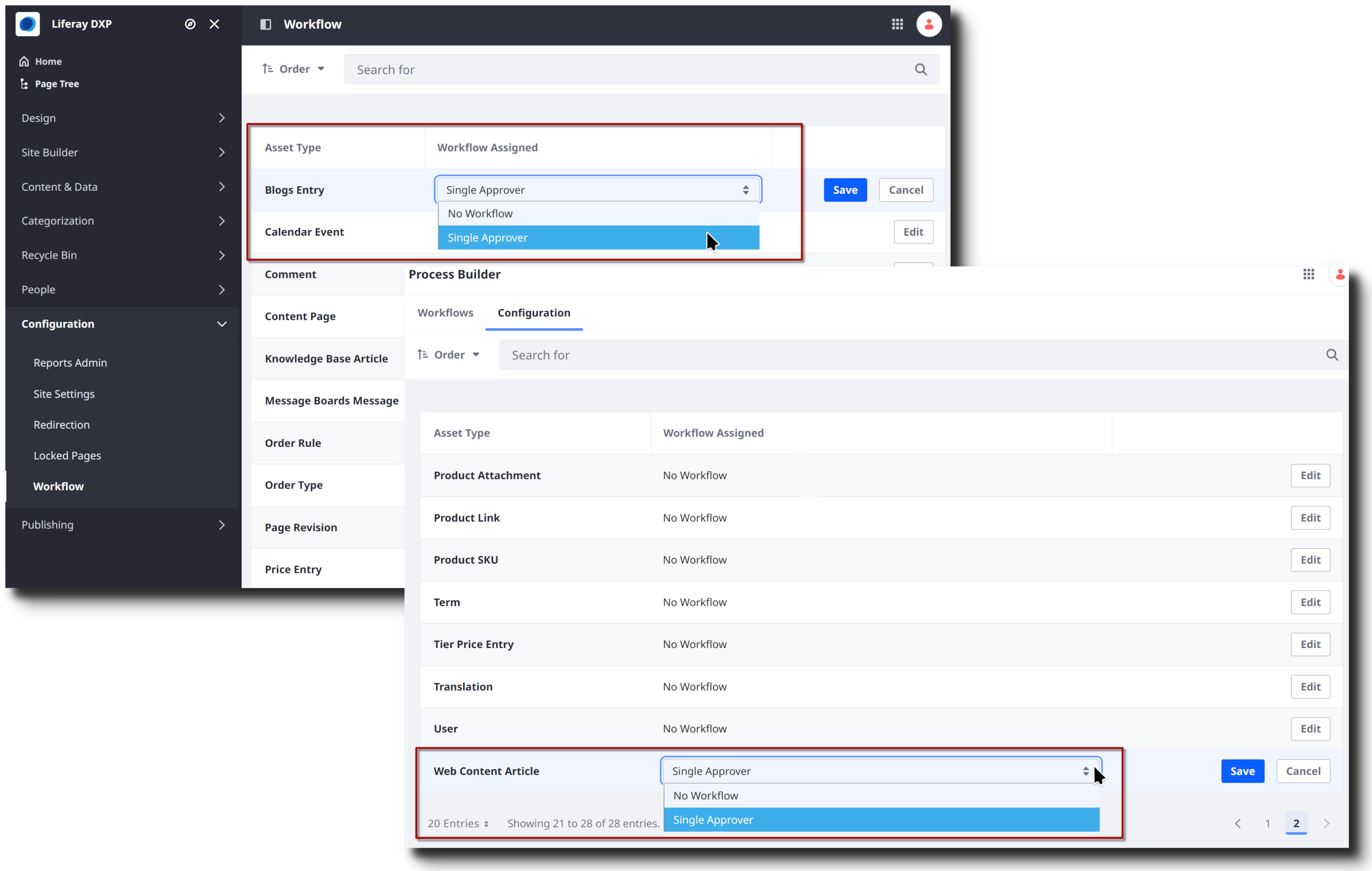 You can link a workflow definition to an asset at the site or instance scope.