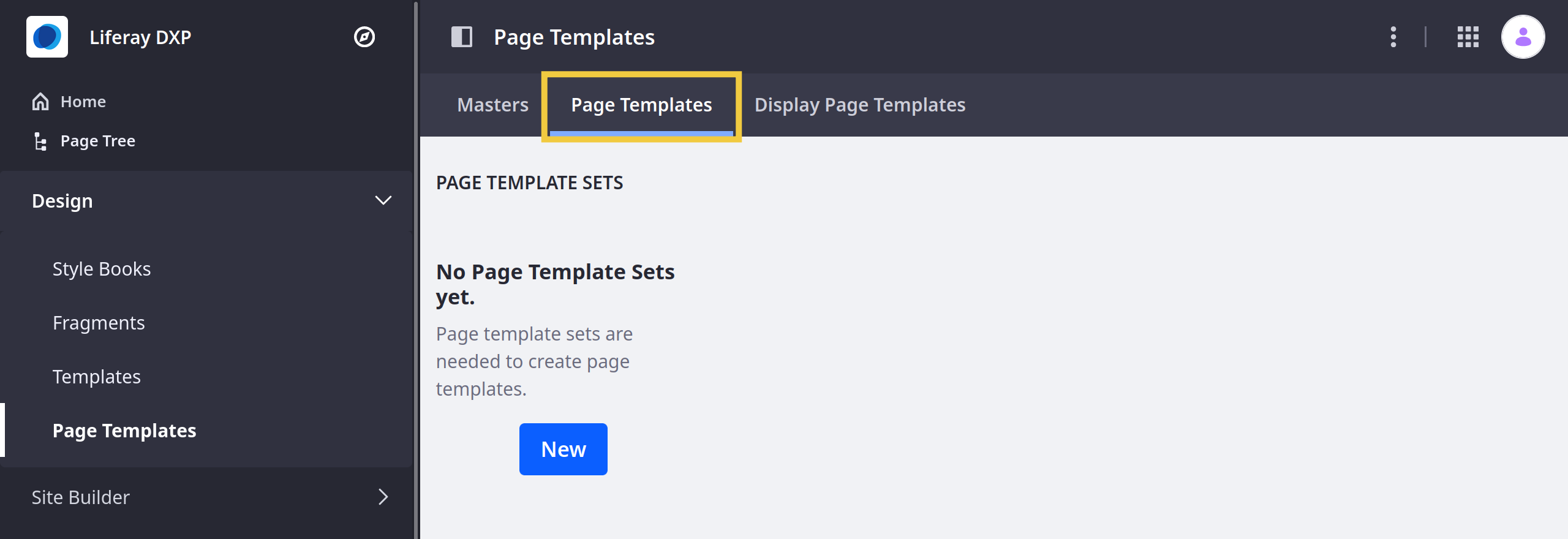 Use the Page Templates tab to create a page template set.