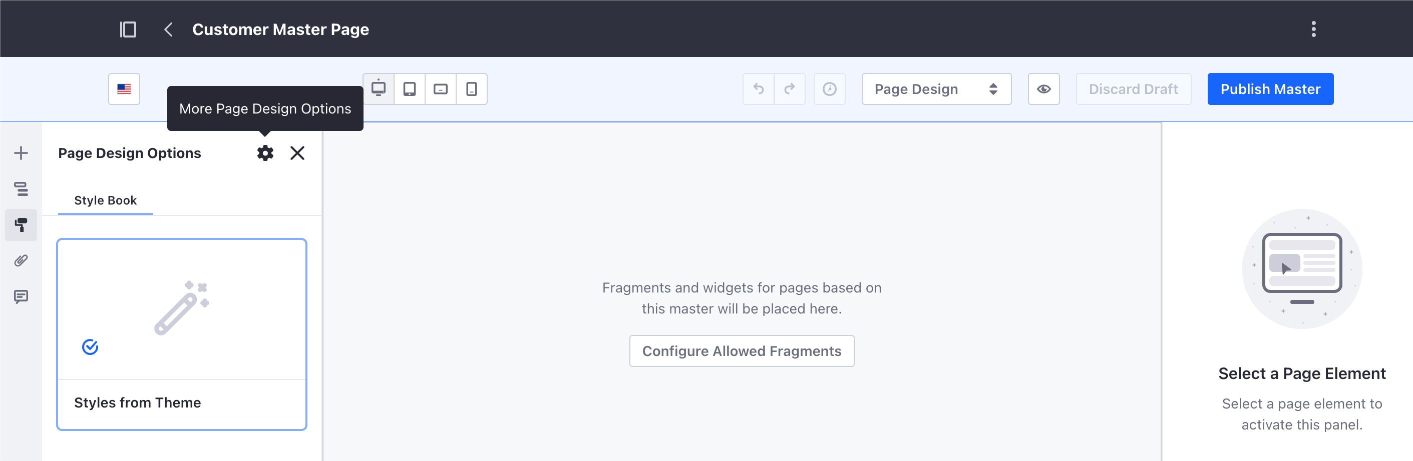 その他のページデザインオプションをクリックして、マスターページテンプレートの一般オプションにアクセスします。