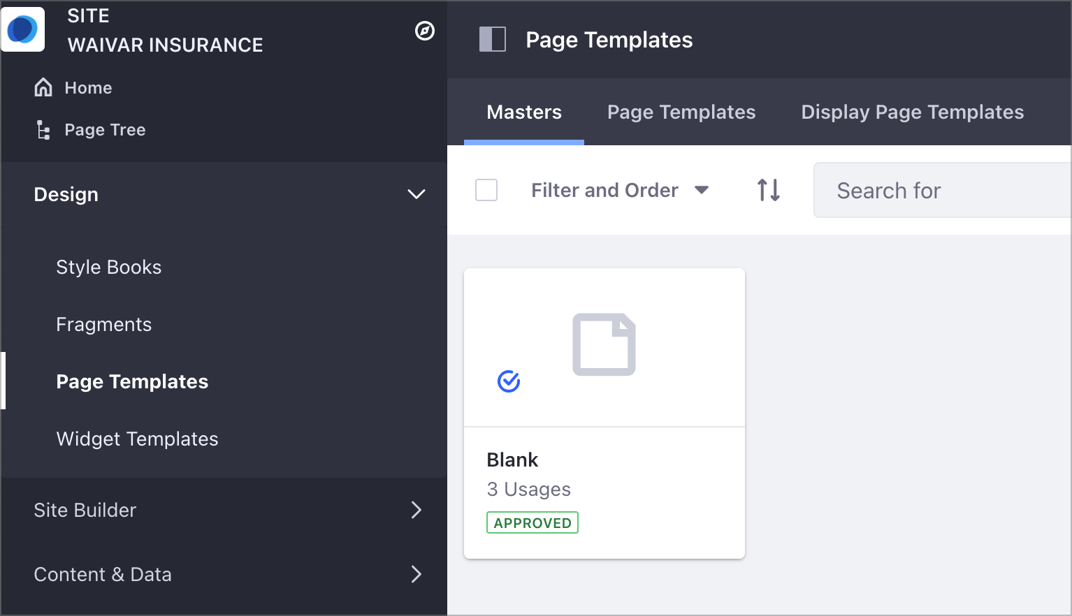 The blank master page template is the default for pages, and page templates.