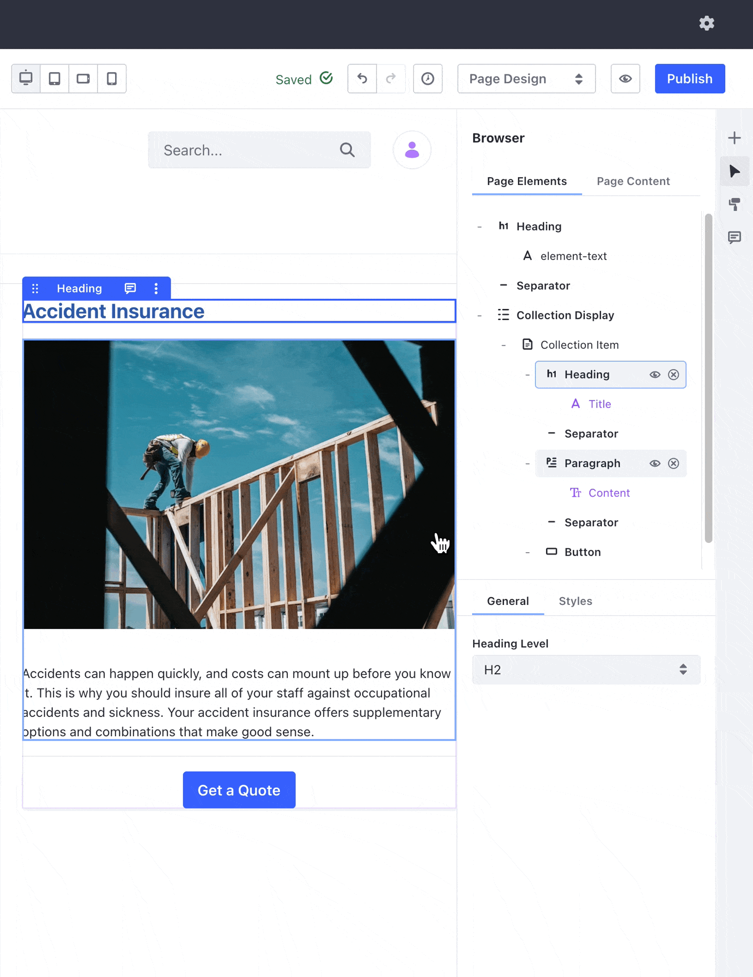 Change the Fragment's visibility from the Page Elements area in the Content Page editor sidebar.