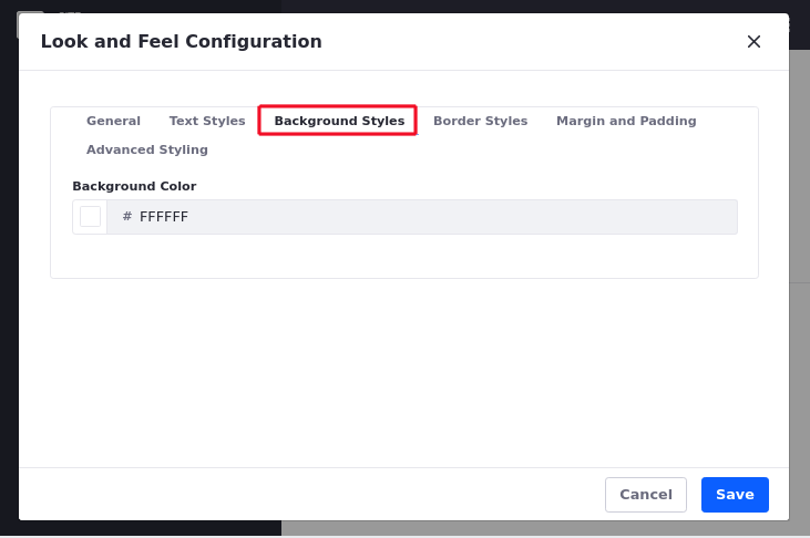 The Background Styles tab lets you specify the widget's background color.