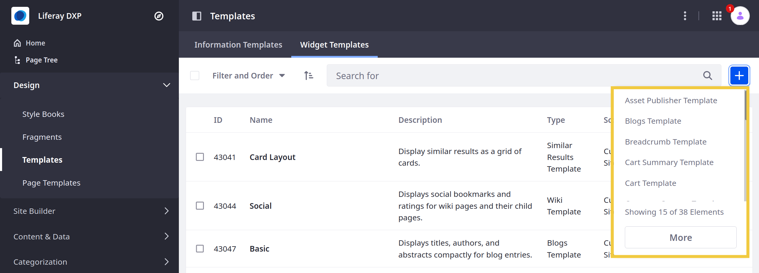 Click on Design and Widget templates.