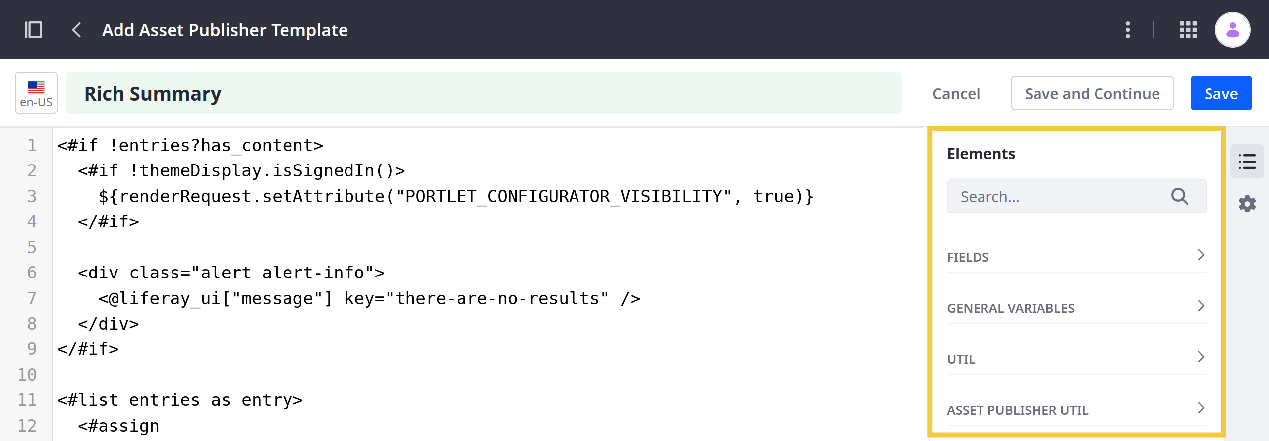 Design the template using field elements.