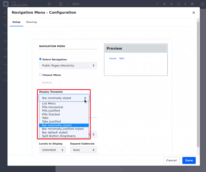 Click the Configuration menu of an app to edit and manage available widget templates.