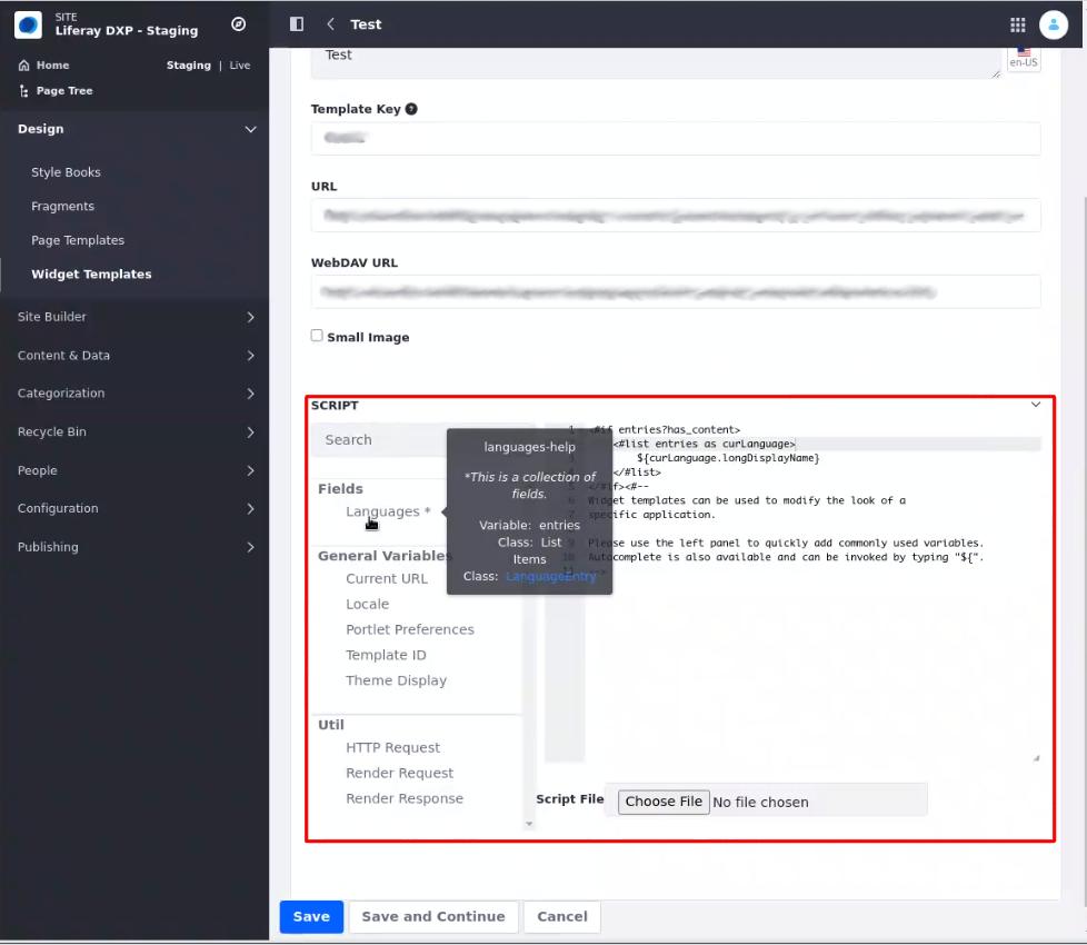 System Settings shows where you can find the Template Key.