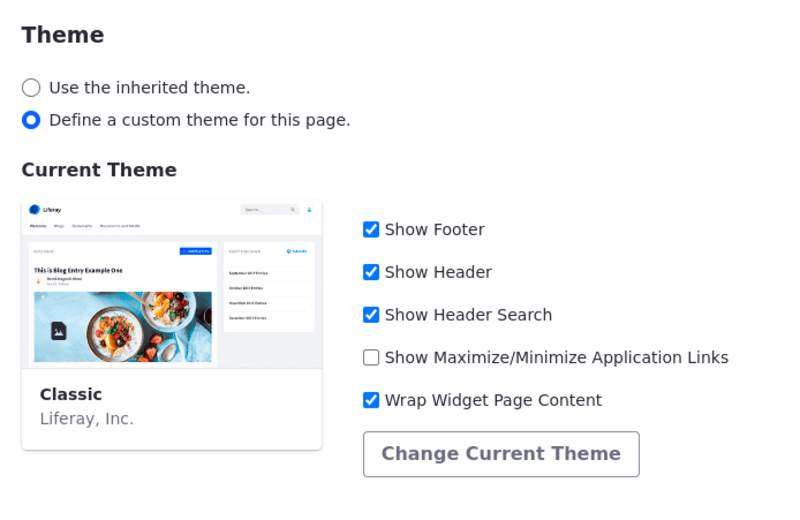 Determine whether to use the Page set's theme settings or define a unique look and feel for your Page.