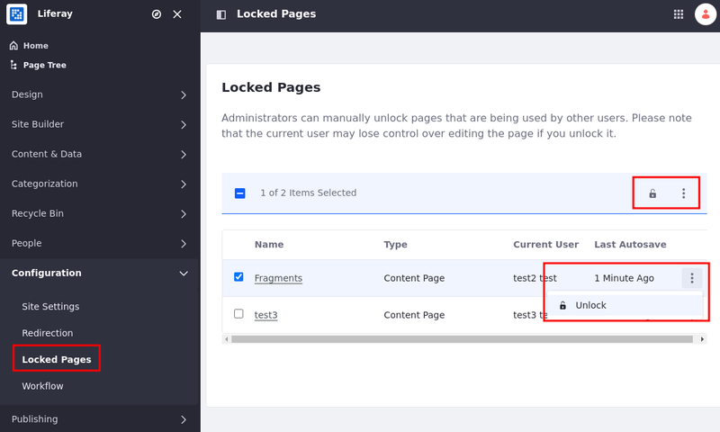 If you are a Site Administrator or a Super Administrator, you can unlock any page manually
