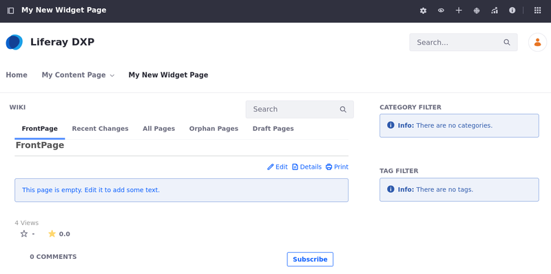 Widget pages can provide a number of functions, such as a dedicated wiki page solution.