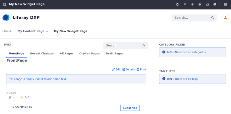 Widget Pages can provide a number of functions, such as a dedicated Wiki Page solution.