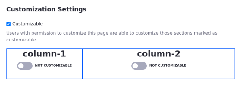 To enable page customizations, click on the Configure Page button next to the page, expand the Customization Settings area, and check Customizable option.