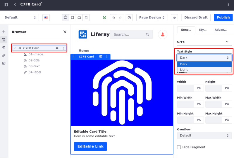 構成可能なフラグメントには、フラグメントのルック アンド フィールを変更するオプションが用意されています。