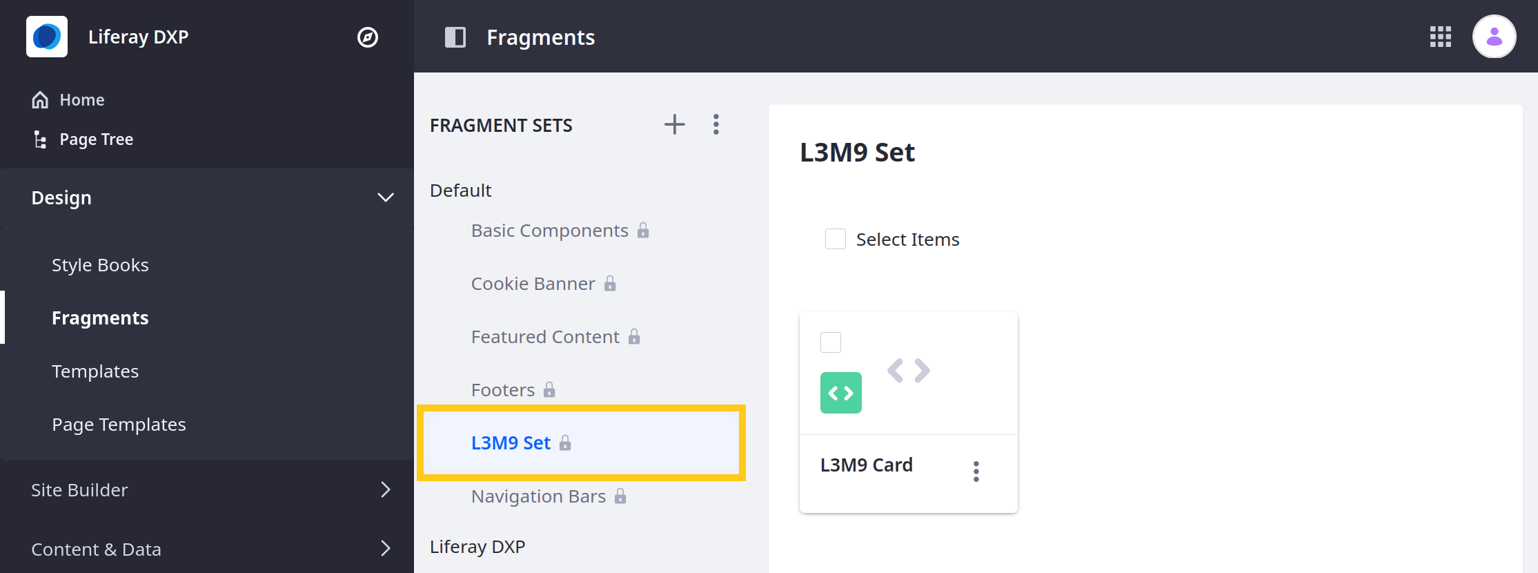 Verify the contributed Fragment Set appears in the Default Sets list.