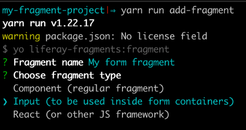 Select the fragment type when using the Fragments Toolkit.