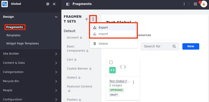 Export/Import fragments using the Export/Import options available in your Fragments app.