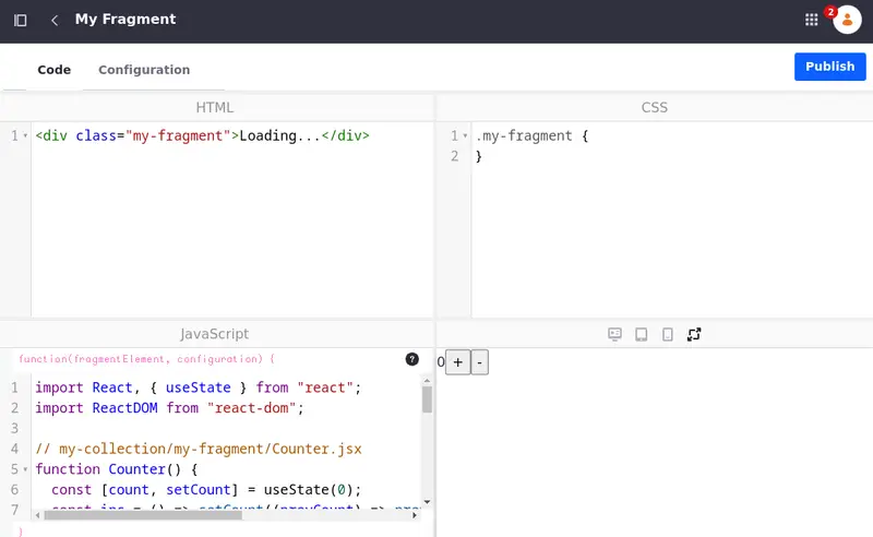 Instantiate a React component in a fragment using static JS imports.