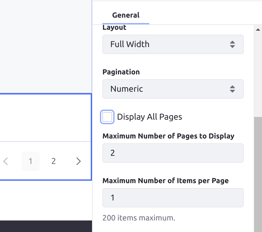 Choose the pagination options for the collection display items.