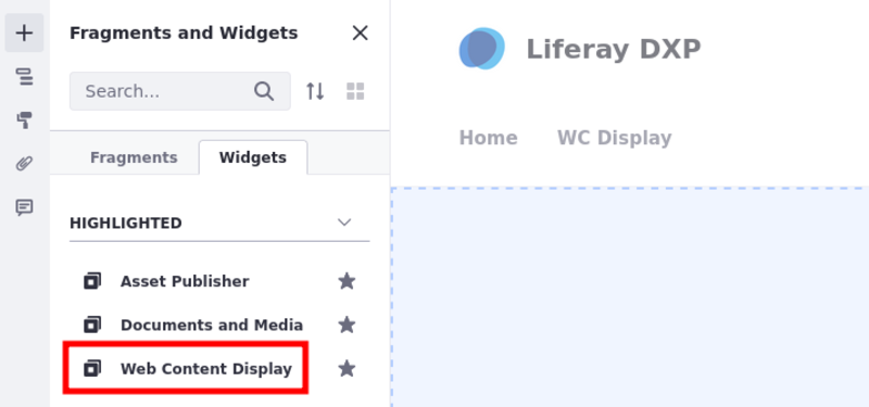 Drag-and-drop the web content display widget onto the page