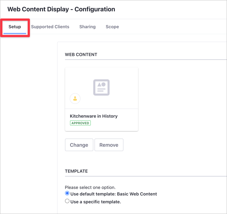 Configuration options for the web content display