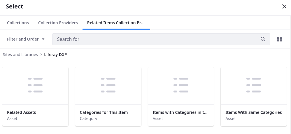 When configuring a collection display fragment, you can choose Related Items collection providers.