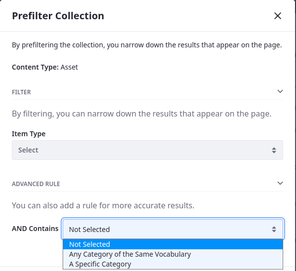 When configuring the Items with the Same Categories provider, you can choose advanced rules from the drop-down.