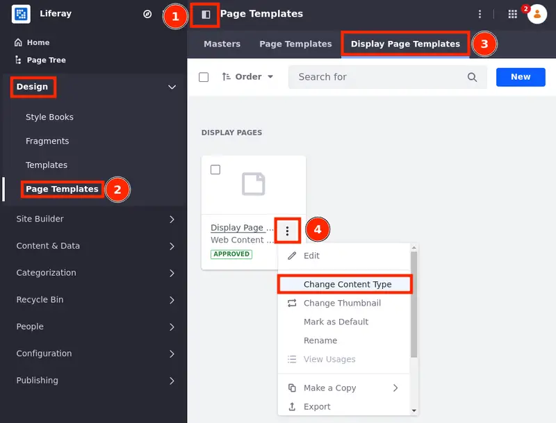 Change the content type linked to the display page template.