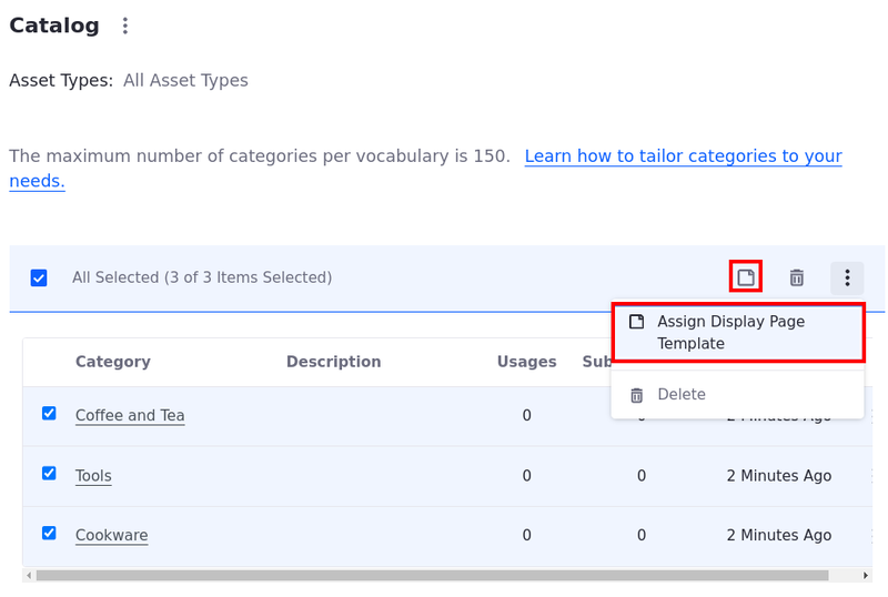 Set the display page template as default using the Actions menu.