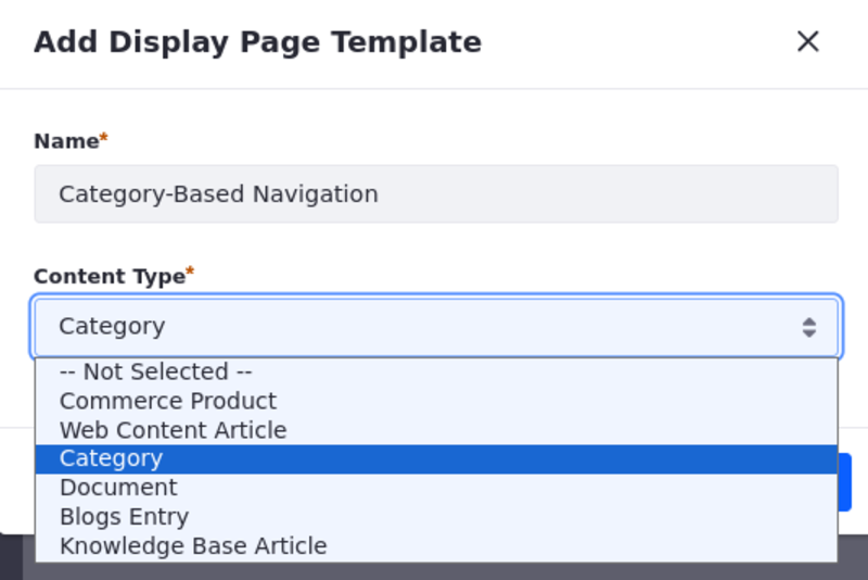 Select category as the content type of your new display page template.