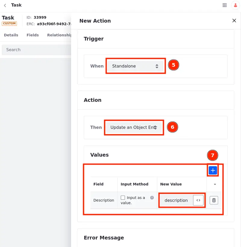 Create the Edit action to update the object description value